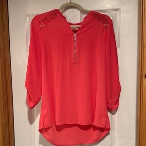 Women's Coral Blouse with Zipper Detail